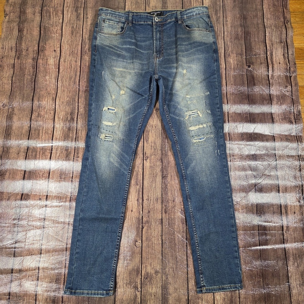 Serenede Knight Slim Jeans Men 38 x 33 Blue Vintage Stone Streetwear Drip